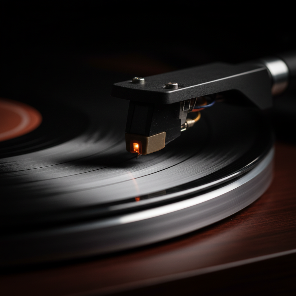 Stylus settling on vinyl.