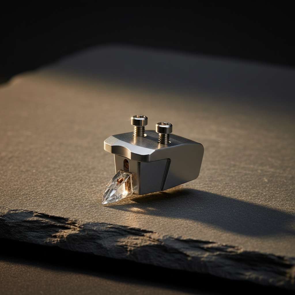 Macro of a phono cartridge cantilever.